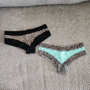 PINK Victoria's Secret Black and Green Leopard Print Panties